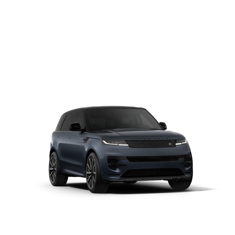 A sleek, modern SUV with a dark blue exterior and black accents, viewed from the front at a slight angle, showcasing its stylish design.