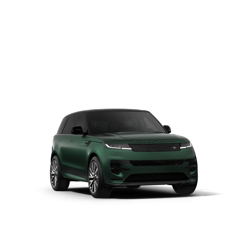 Green luxury SUV, front view, with sleek design, tinted windows, and modern grille.