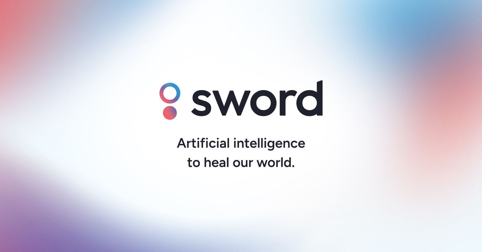 The Sword logo above the line Artificial intelligence to heal our world on a soft multicoloured background