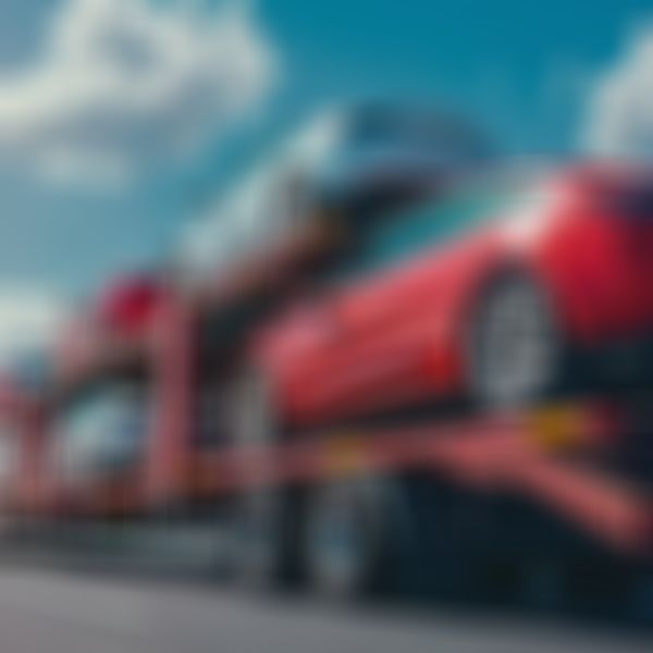 Anhänger mit vielen neuen Autos.