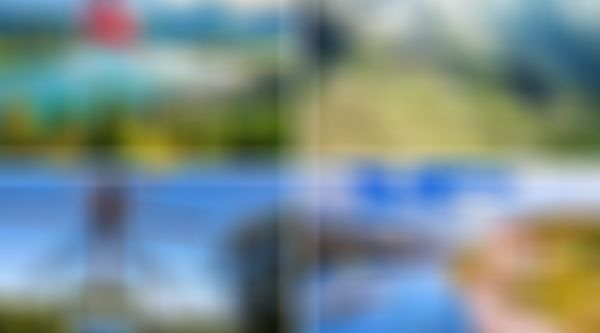 Fotocollage mit 4 Bildern aus Österreich: ein See im Salzkammergut, die Großglocknerhochalpenstraße, ein Weinglas vor Weinreben in der Südsteiermark und ein Foto der Wachau mit der Donau.