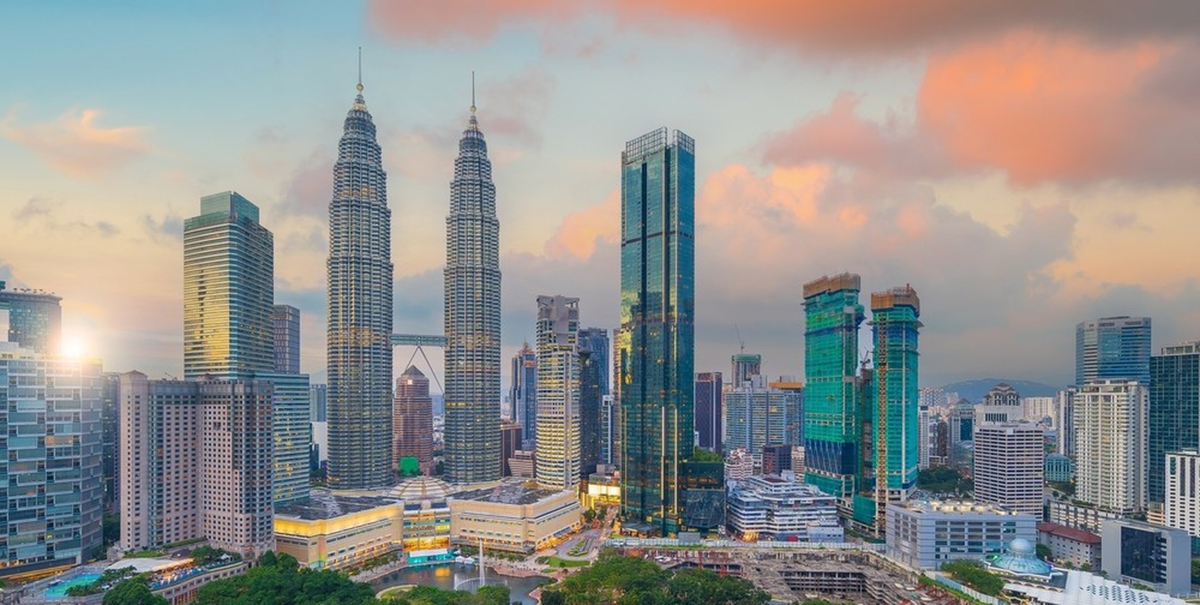 Downtown Kuala Lumpur city skyline, cityscape of Malaysia at twilight