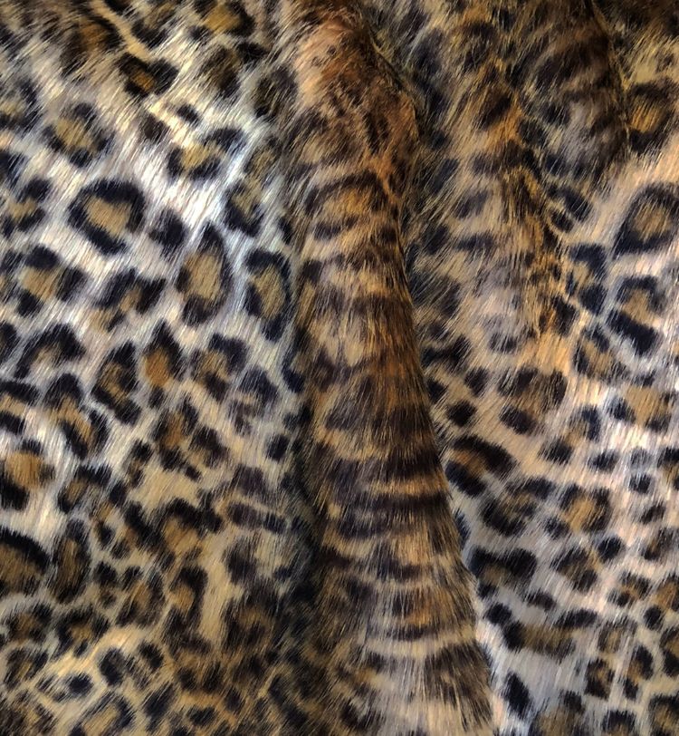 Close-up of leopard print fur with a pattern of dark spots on a golden-brown background, showcasing the texture and natural design.