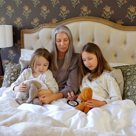 Kelly and Kids in our Love Story Upholstered bed