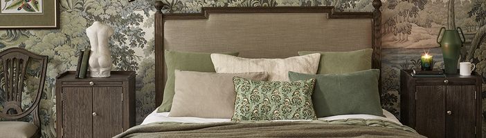 Dark Wood Low Footboard Upholstered Bed