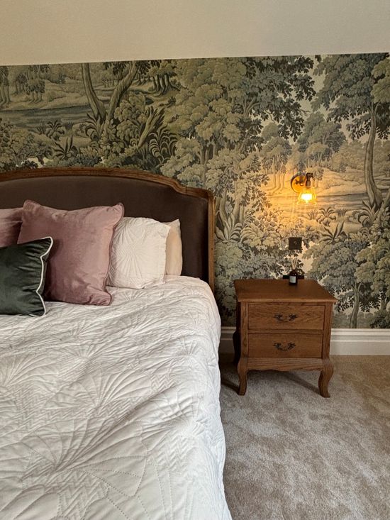 Brown Velvet Bed with Two Drawer Bedside Table