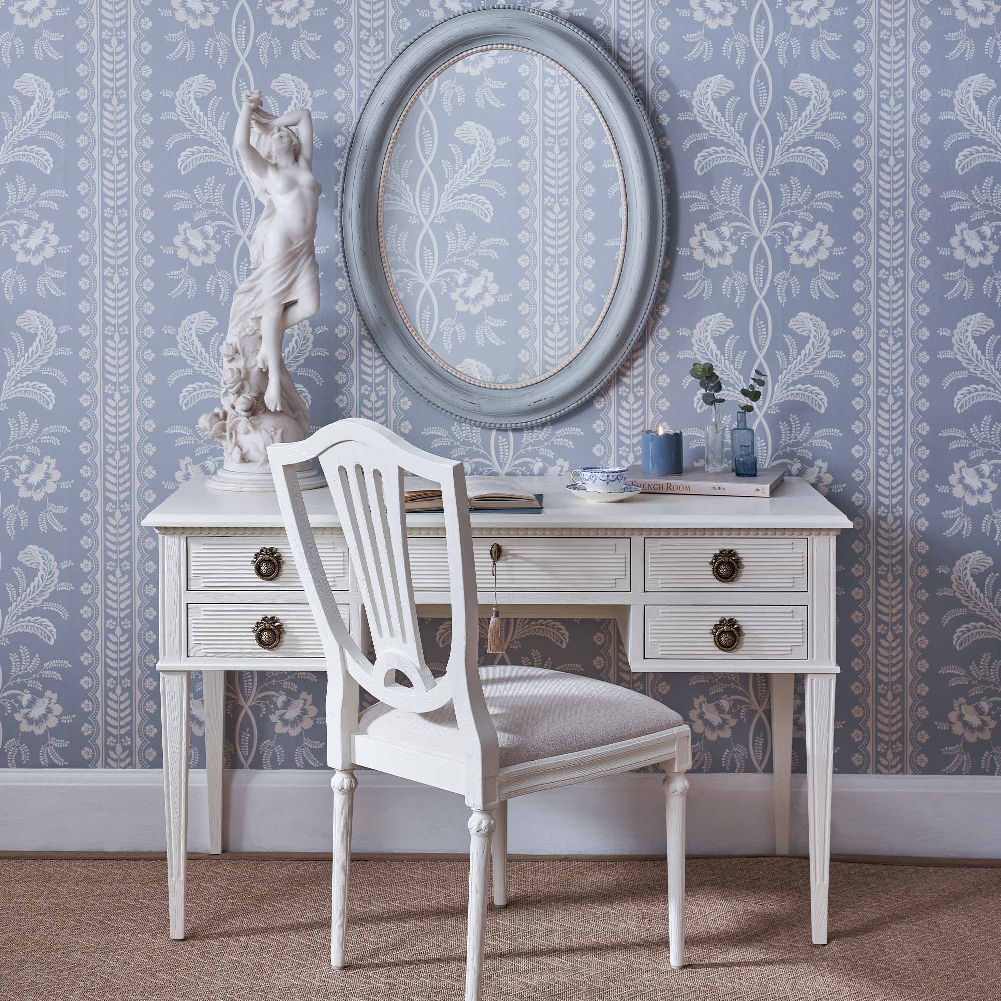Gustavian White Writing Desk and Upholstered Chair