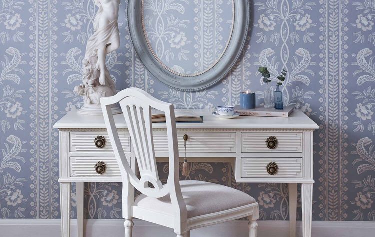 Gustavian White Writing Desk and Upholstered Chair