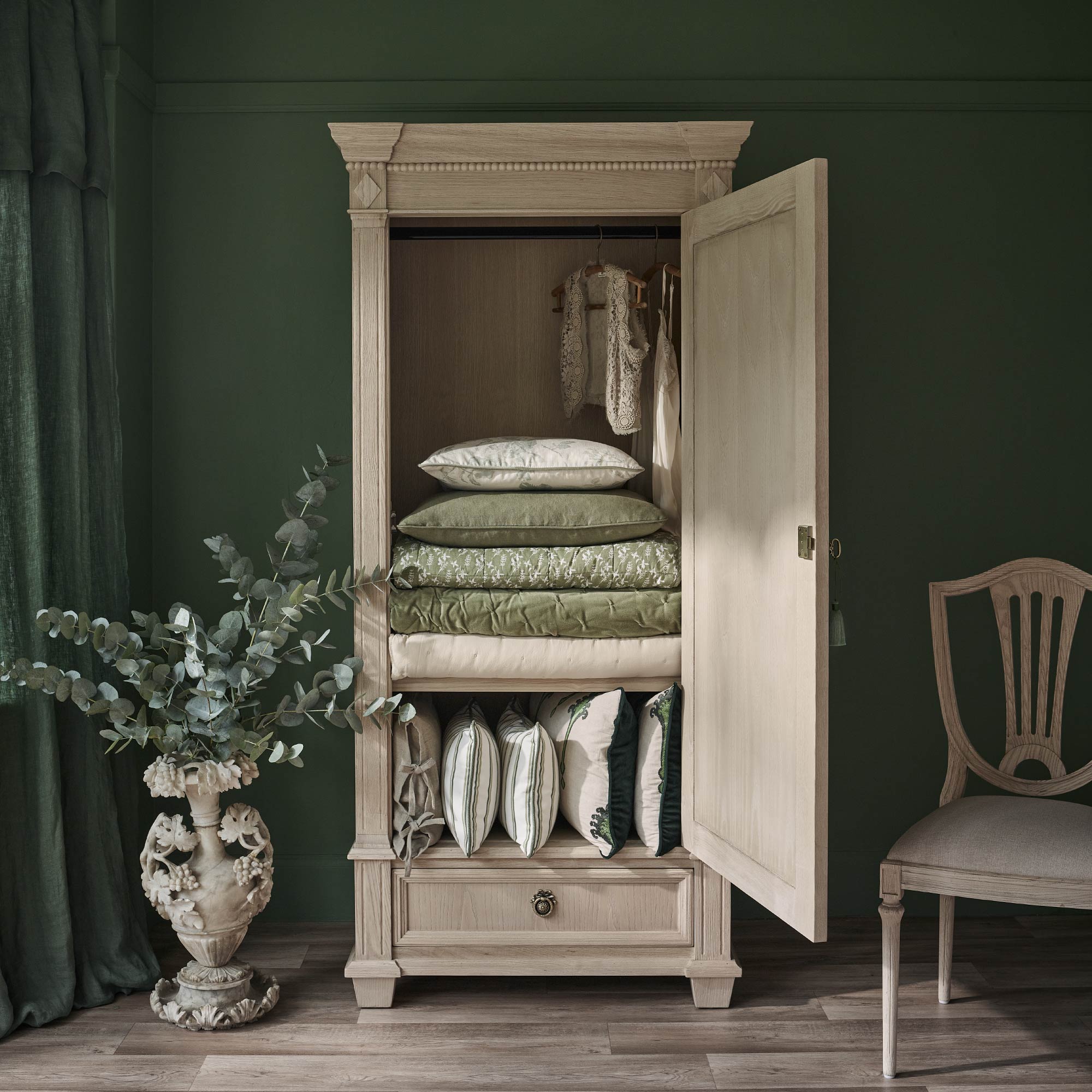 Gustavian style light wood armoire wardrobe