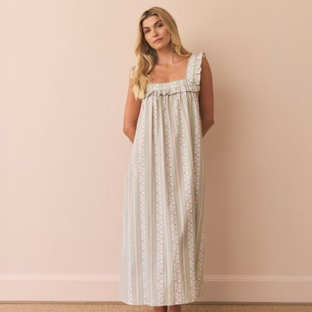 Green floral stripe pyjama nightdress