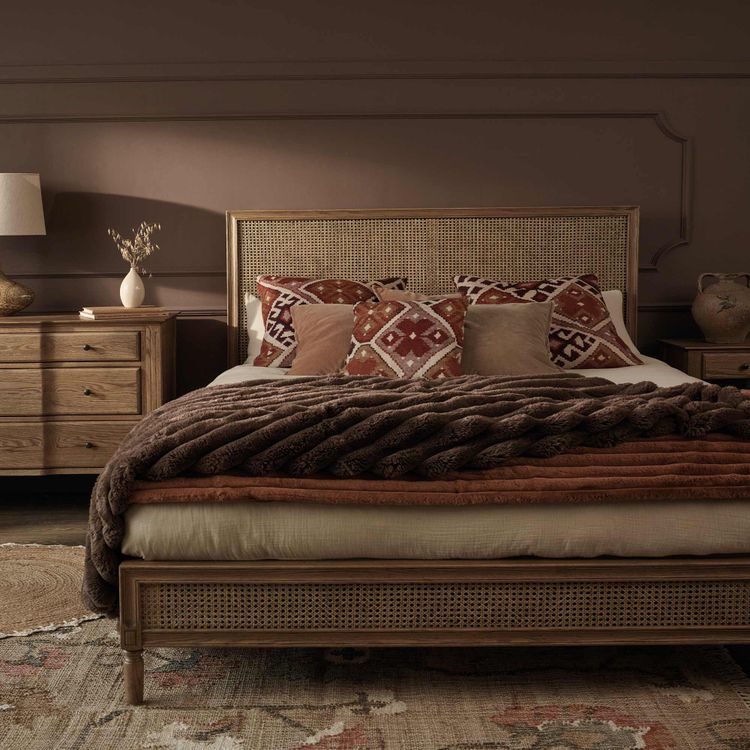 Rectangular wooden rattan bed frame