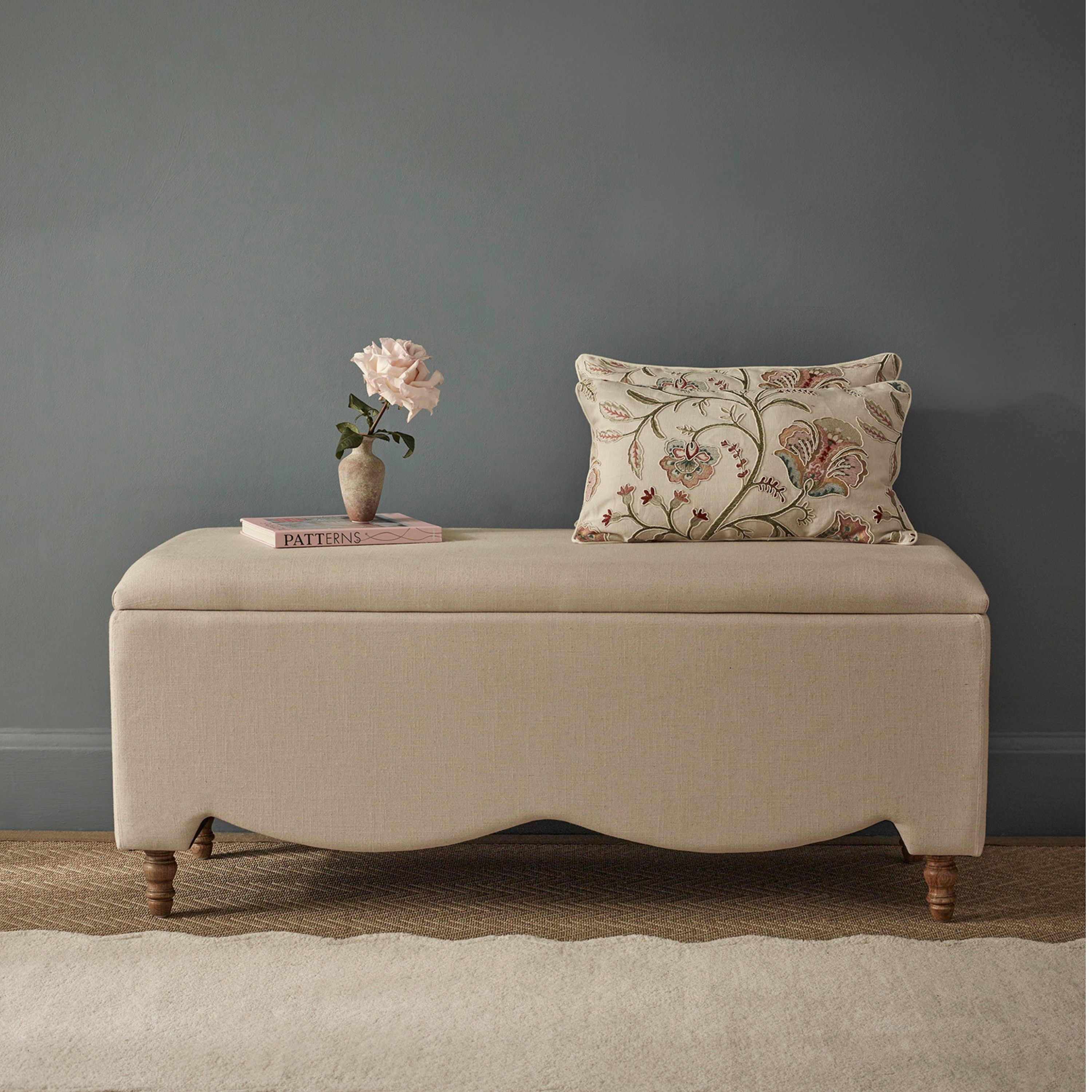 Love Story Storage Ottoman in Oatmeal Linen
