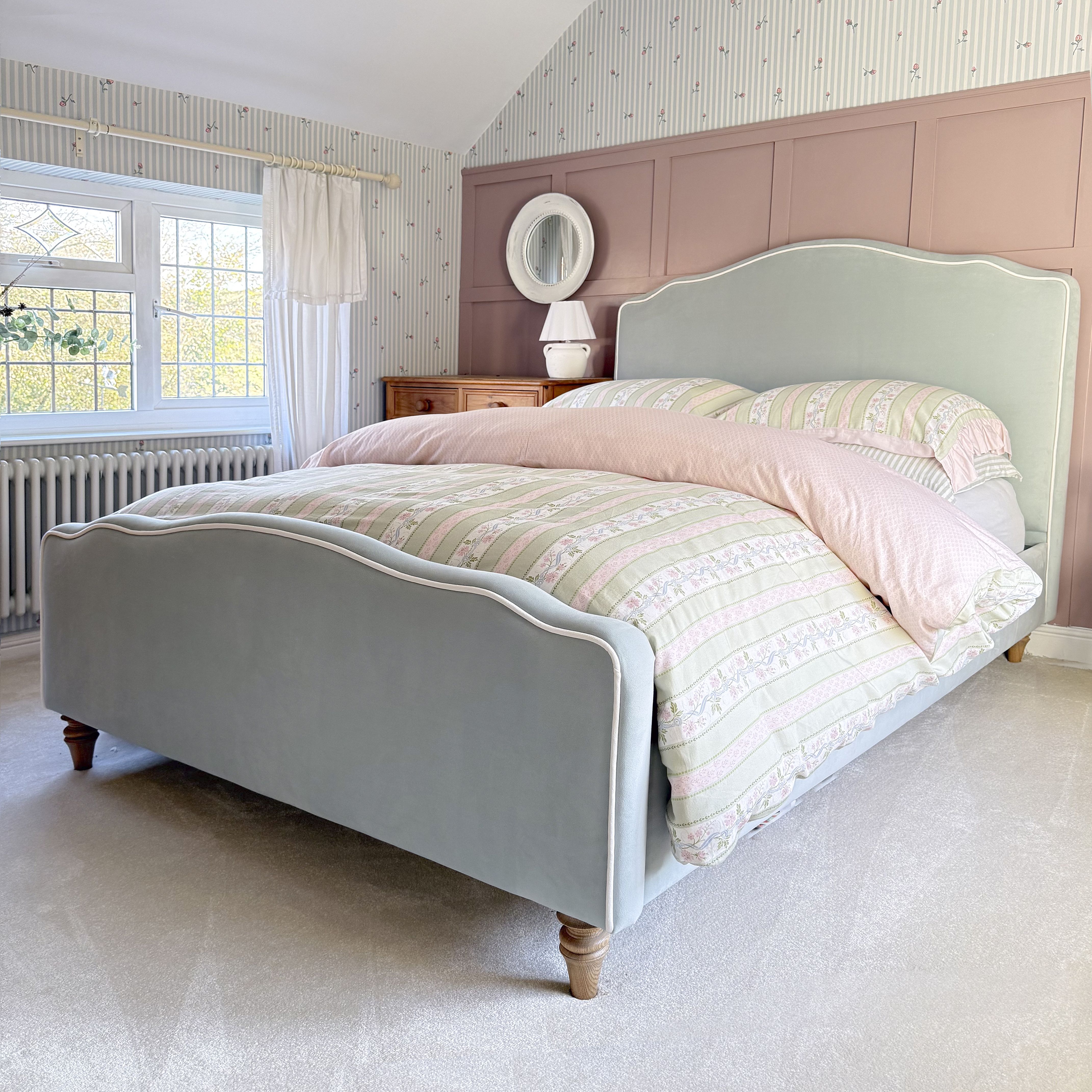 Blue Velvet upholstered Bed