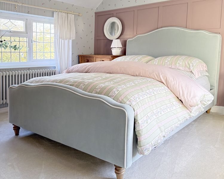 Blue Velvet upholstered Bed