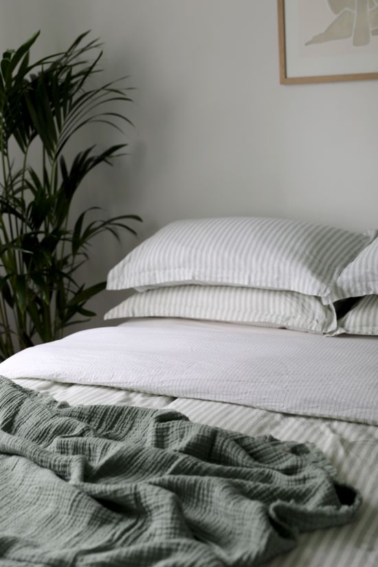 Light Green And White Strip Bedding