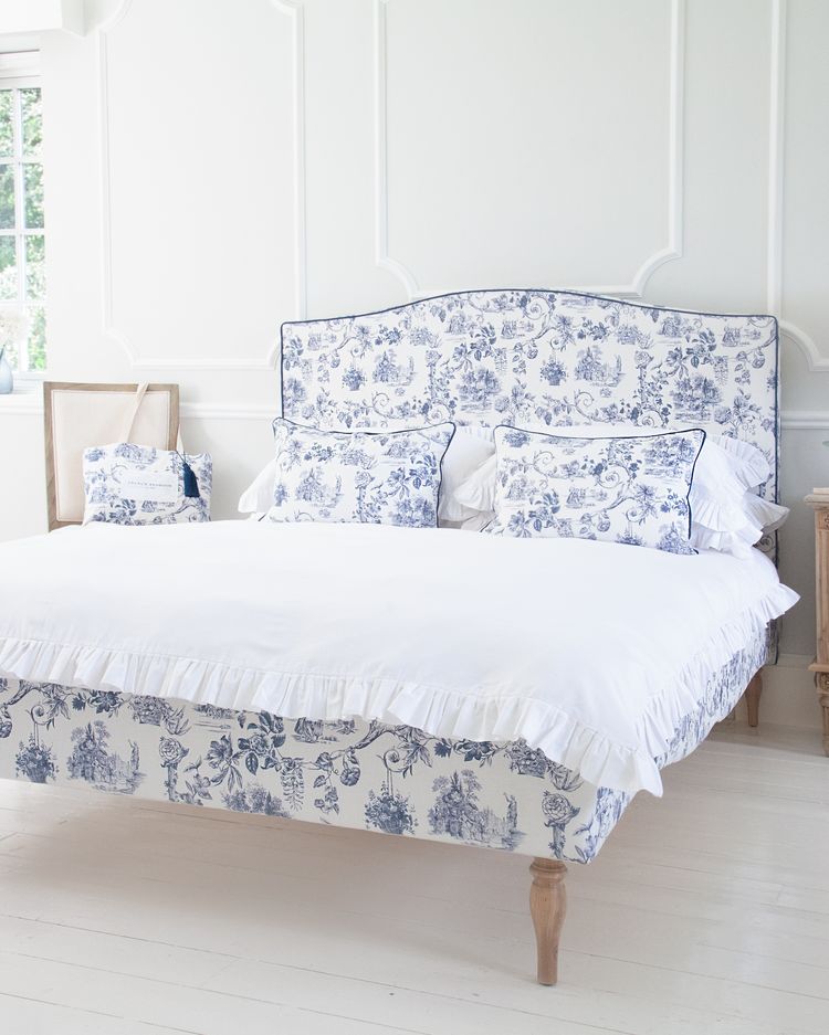 Blue Toile Patterned Bed