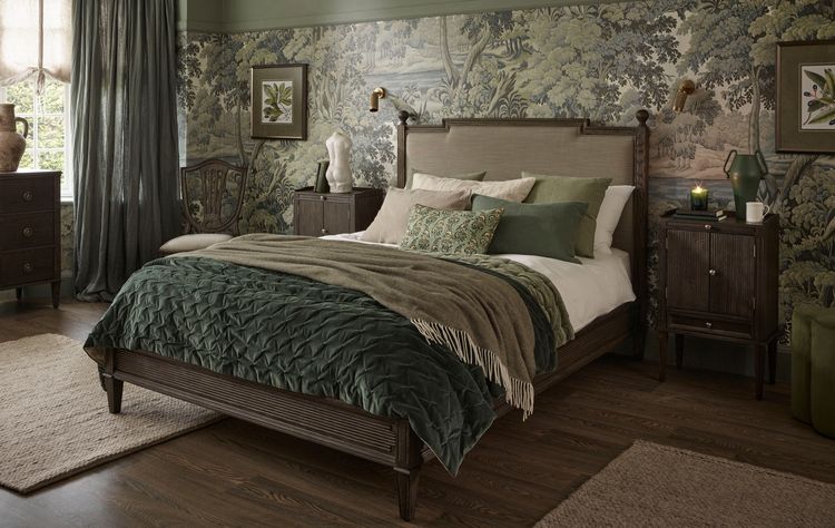 Gustavian Dark Upholstered Bed