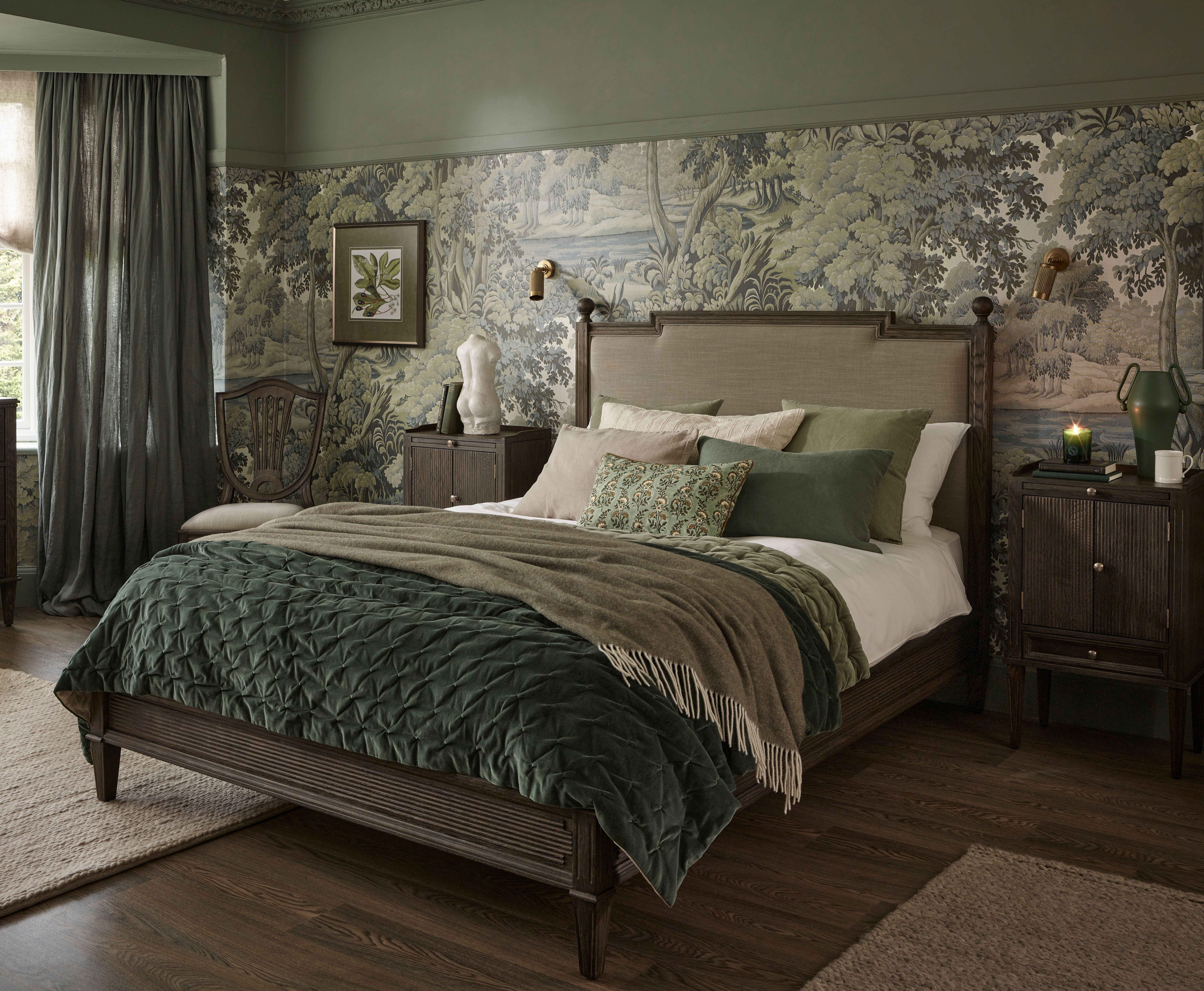 Gustavian Dark Upholstered Bed
