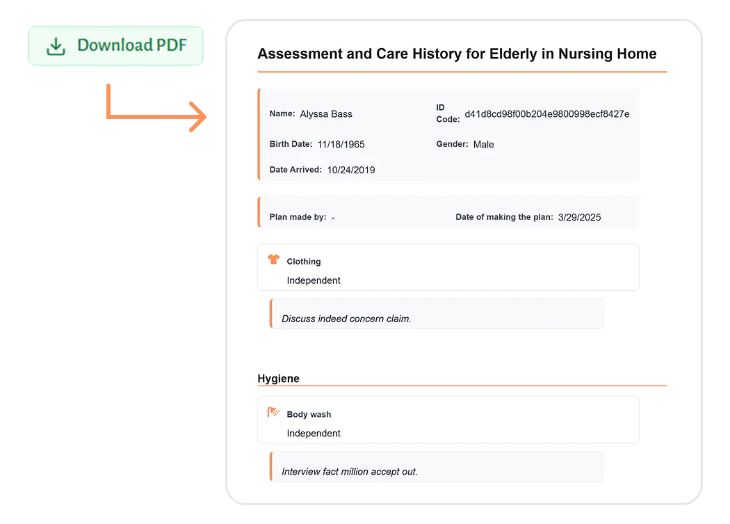Export care plans in one click
