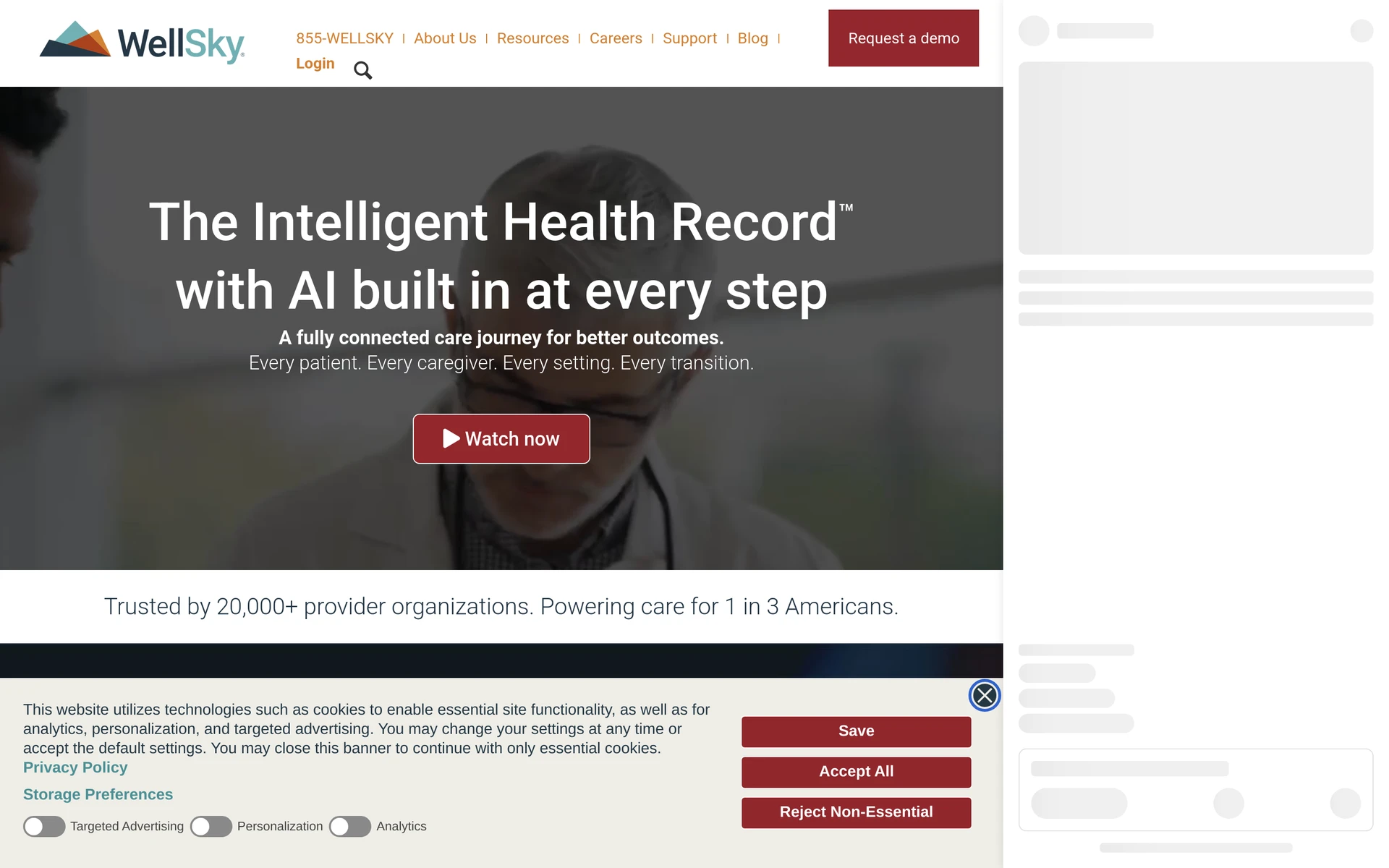 WellSky homepage presenting its healthcare software and technology services.