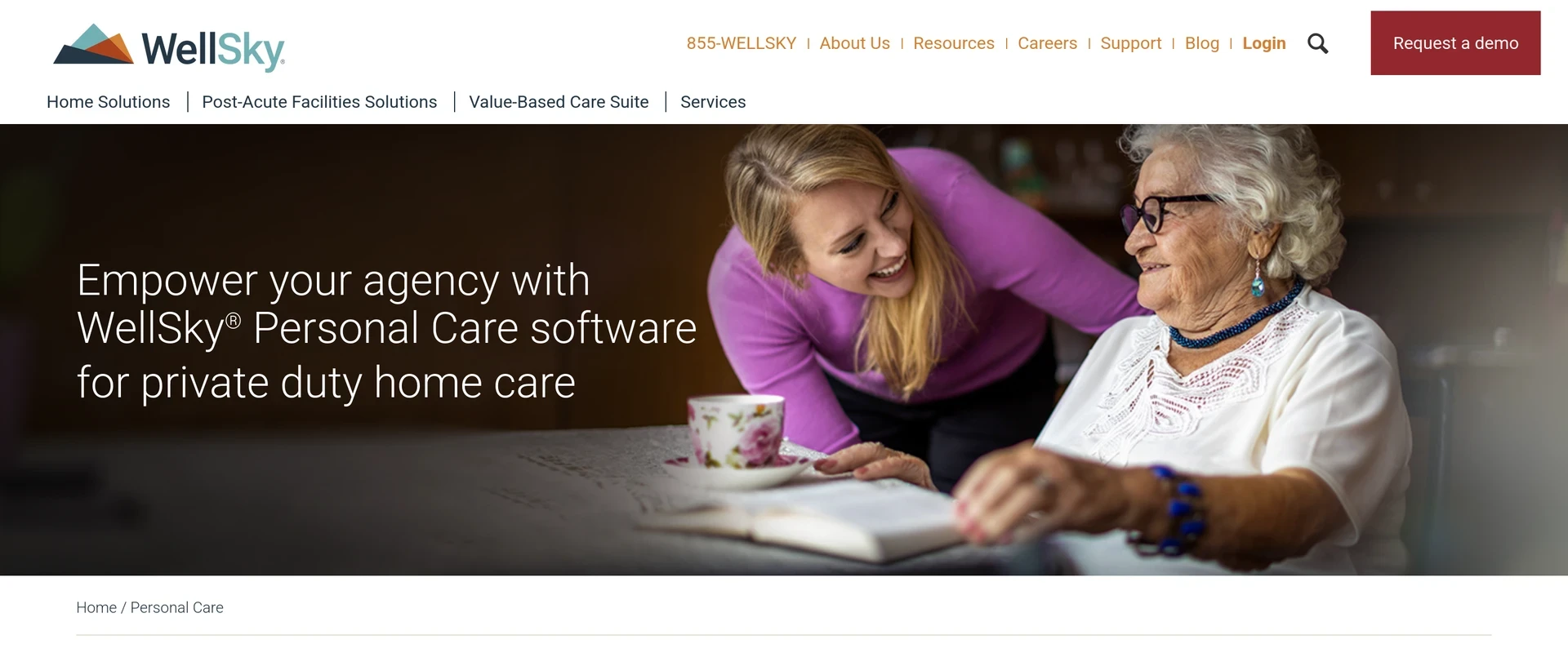 WellSky's Personal Care product page for private-duty home care WellSky Personal Care product-page hero