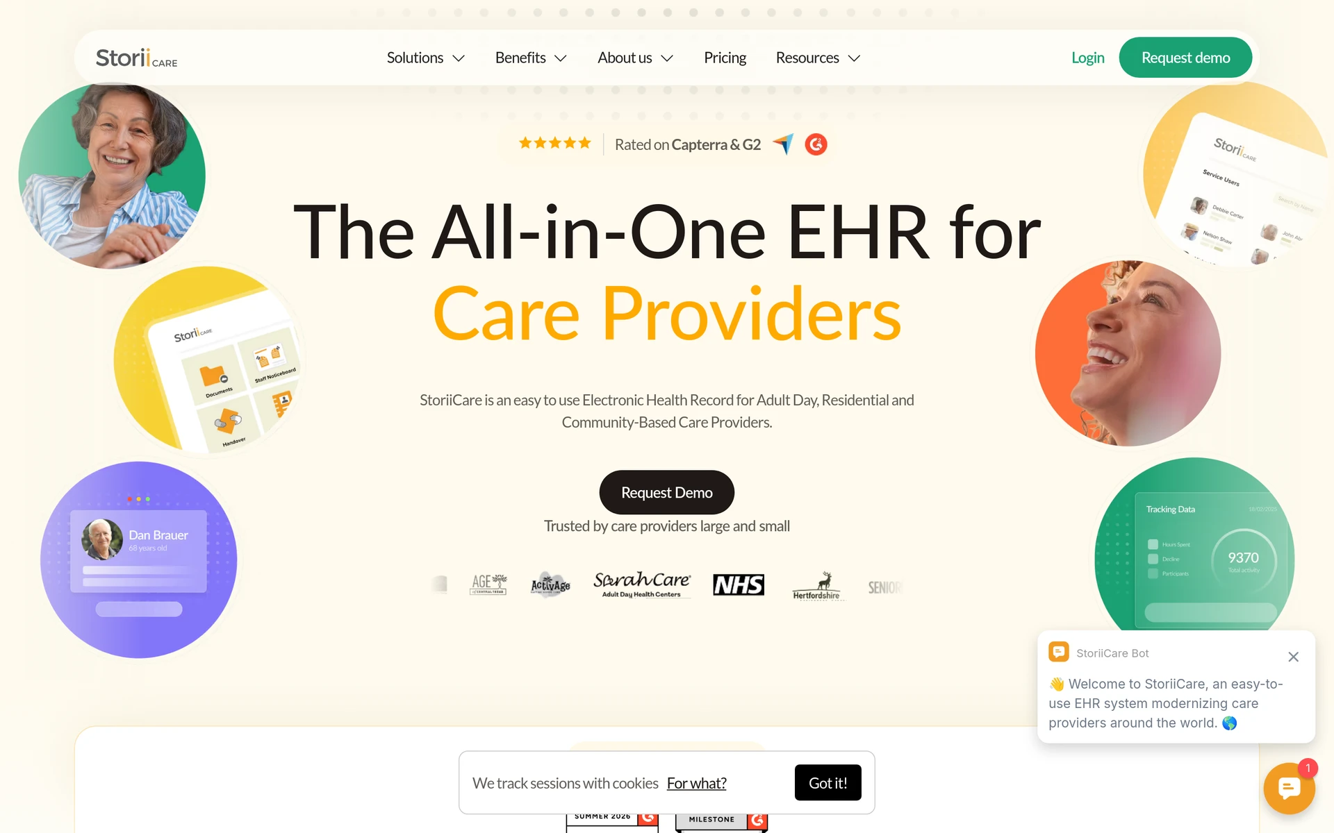StoriiCare website view presenting resident engagement and family communication software.