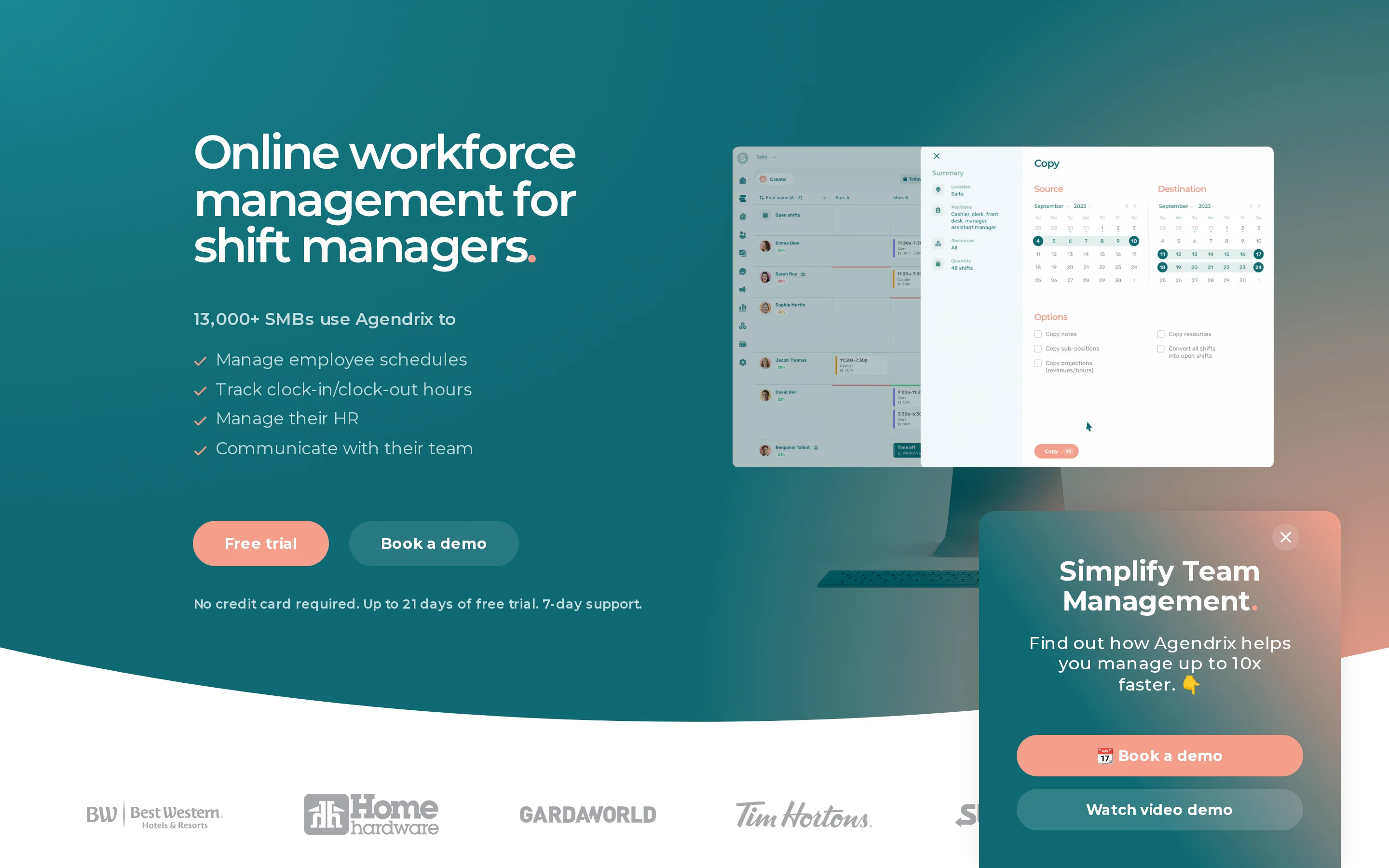 Agendrix employee scheduling, attendance, messaging, and HR records platform