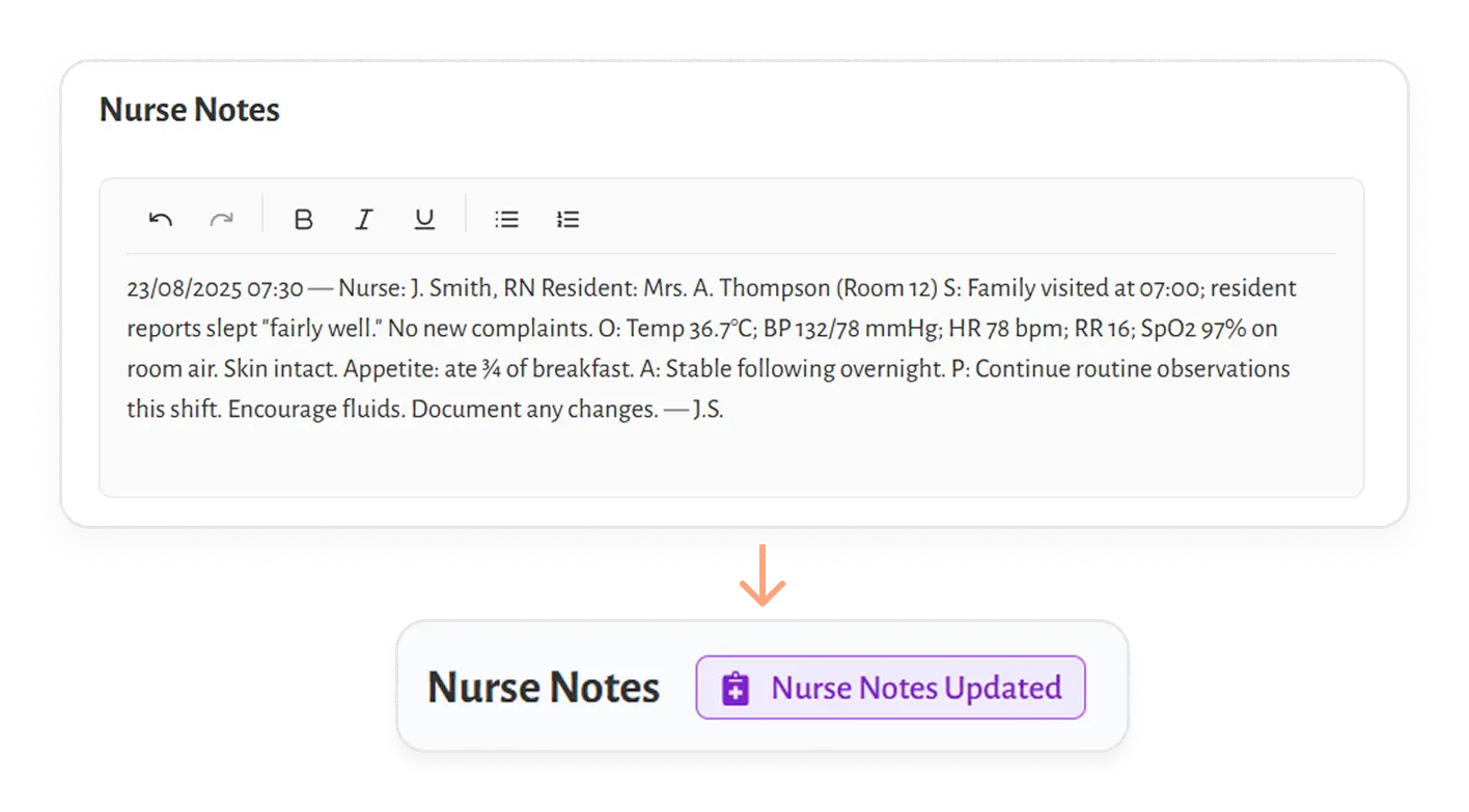New nurse notes = automatic alerts