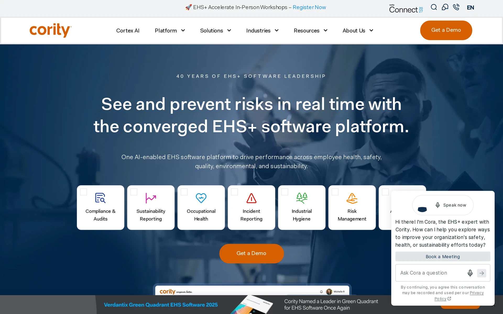 Cority EHS platform linking inspections with risk, health, environmental, and CAPA records