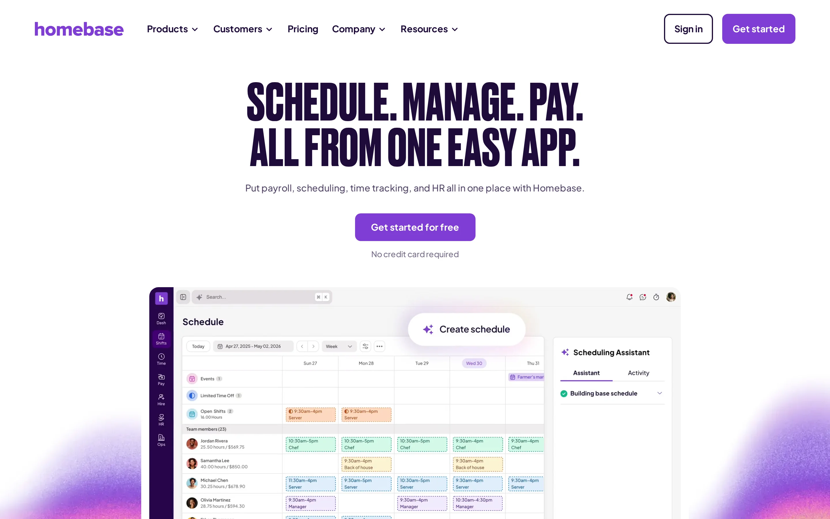 Homebase hourly workforce scheduling, time tracking, messaging, and payroll platform