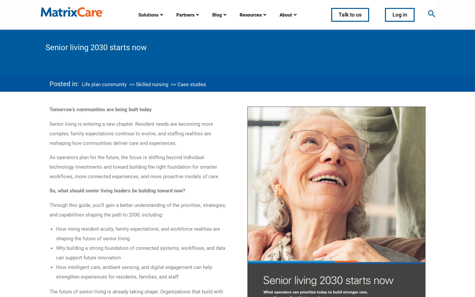 MatrixCare Senior Living EHR connecting resident records, operations, and billing