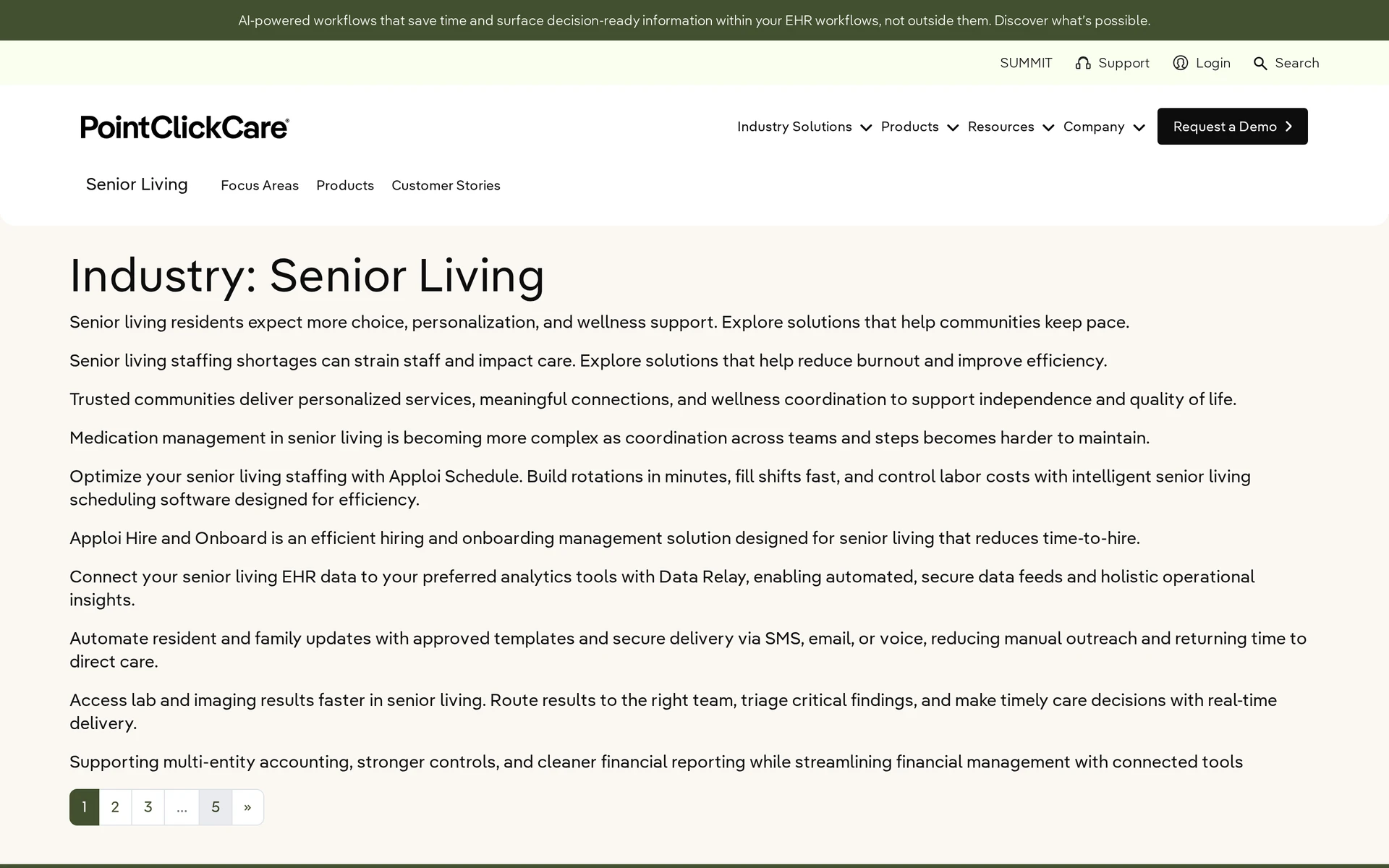 PointClickCare Senior Living for clinical records, pharmacy workflows, charting, and billing