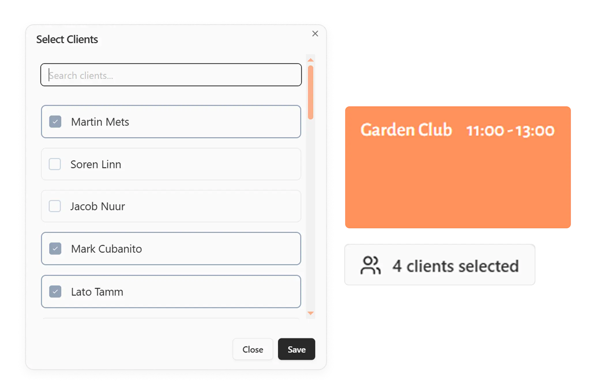 Assign specific clients to events