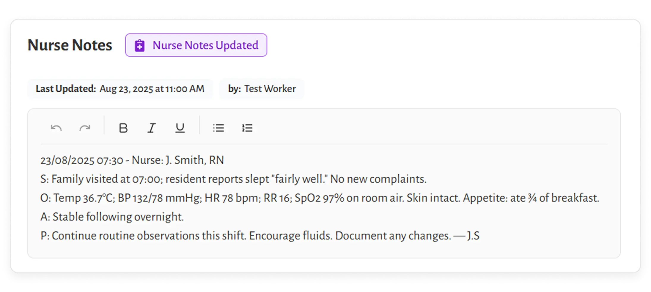 Direct Notes from Nurses to Caretakers