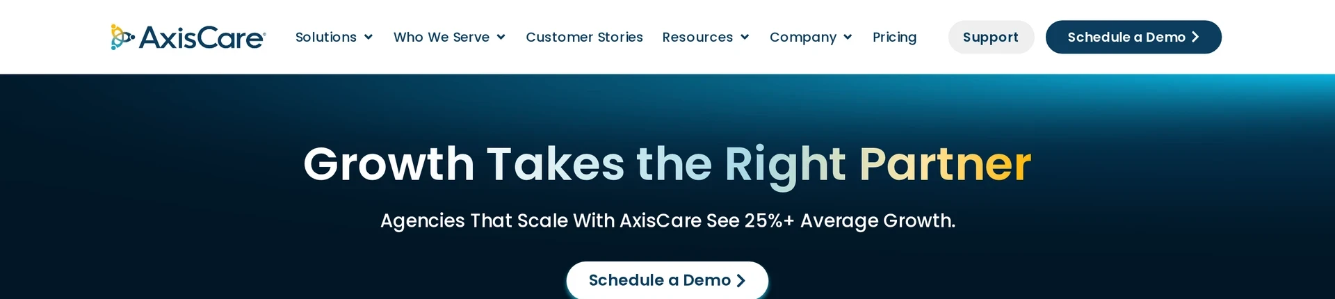 AxisCare website hero introducing its home care agency platform