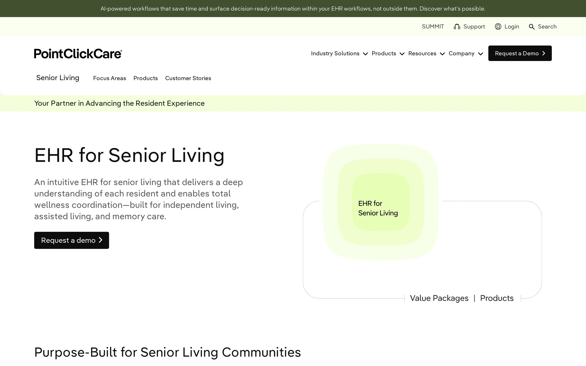 PointClickCare Senior Living assessment-led plans, medication records, and billing