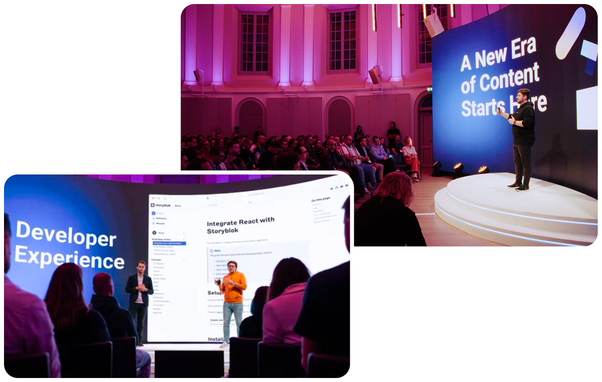 2 photos from 2025 Joyconf event. Both showcasing speakers during talks at the event.