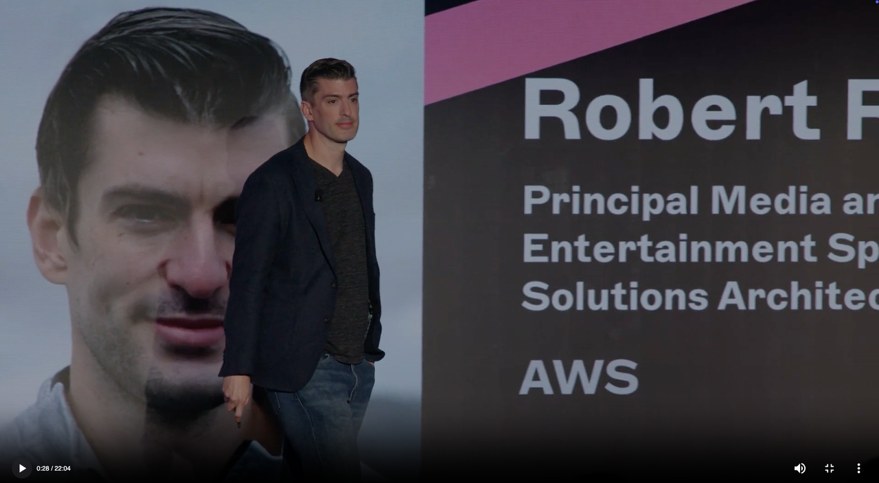 Robert with AWS presenting sponsor session on keynote stage at JoyConf LA.