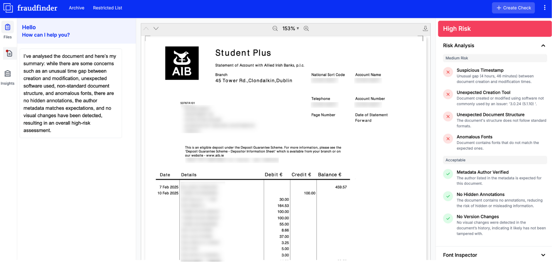 AIB Bank Statement example of Fraud - June 25