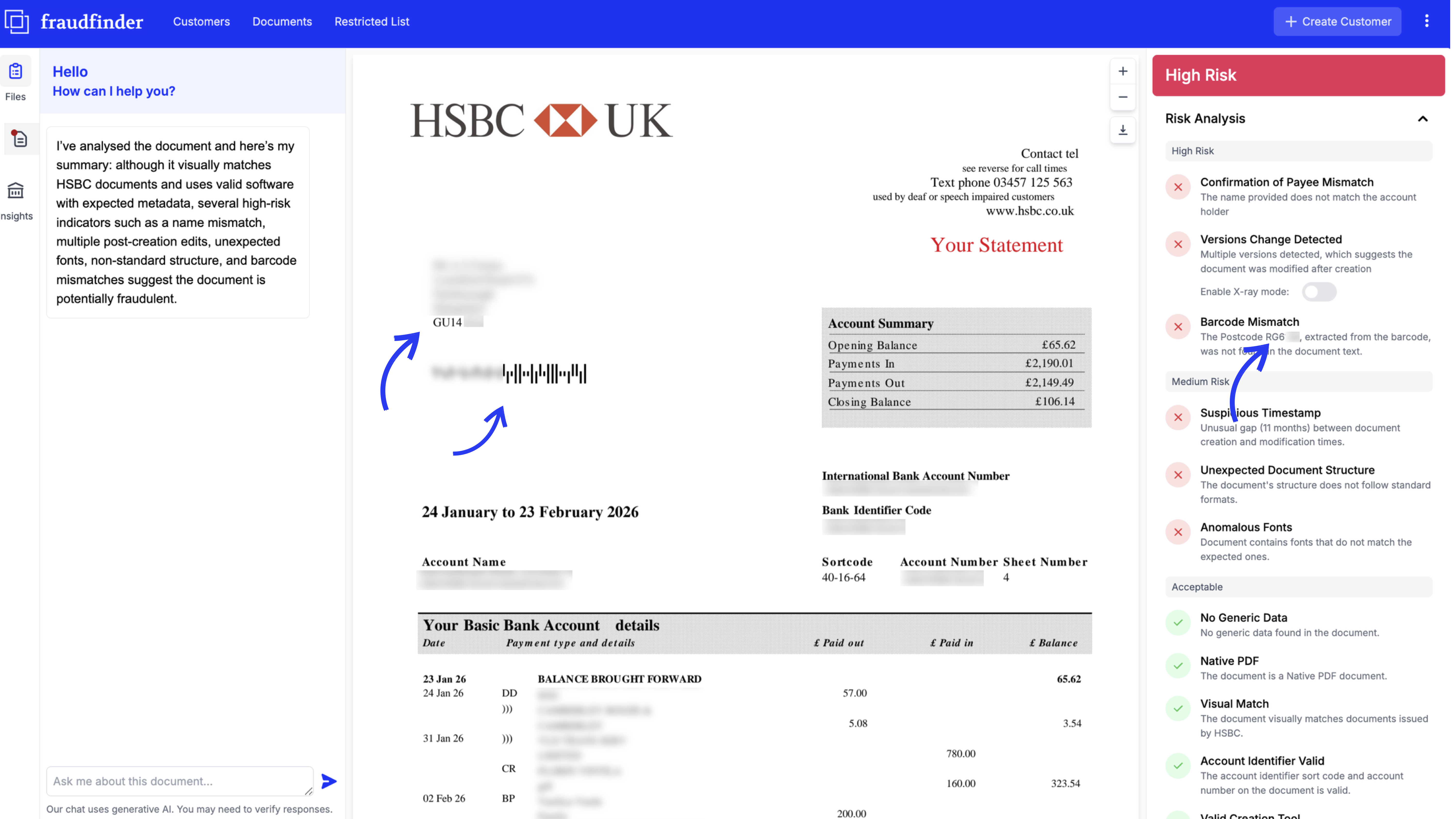 April Report - Example 3 - Barcode identifying fake address on HSBC statement