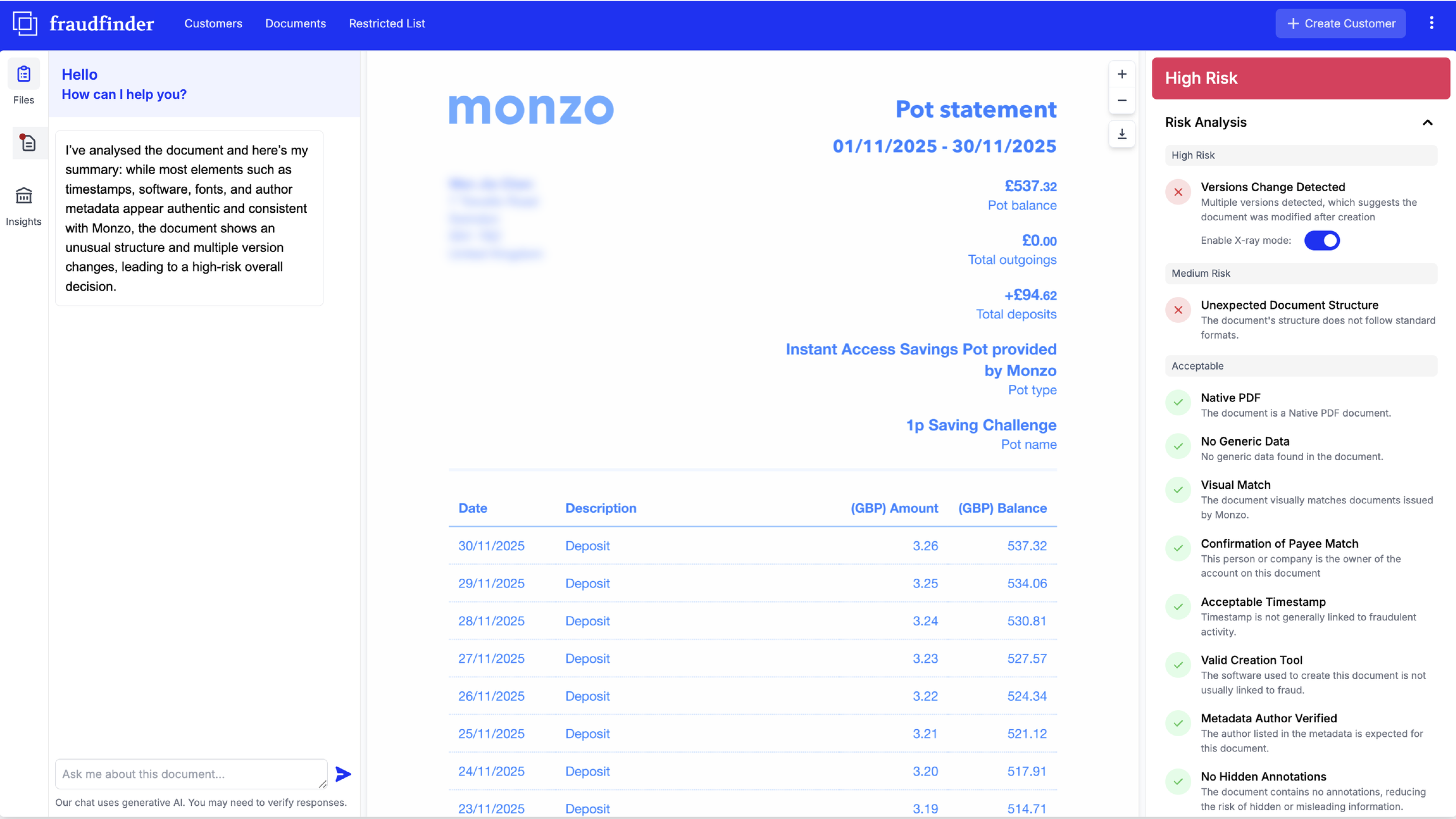 Moneybox document fraud example 1 - Monzo