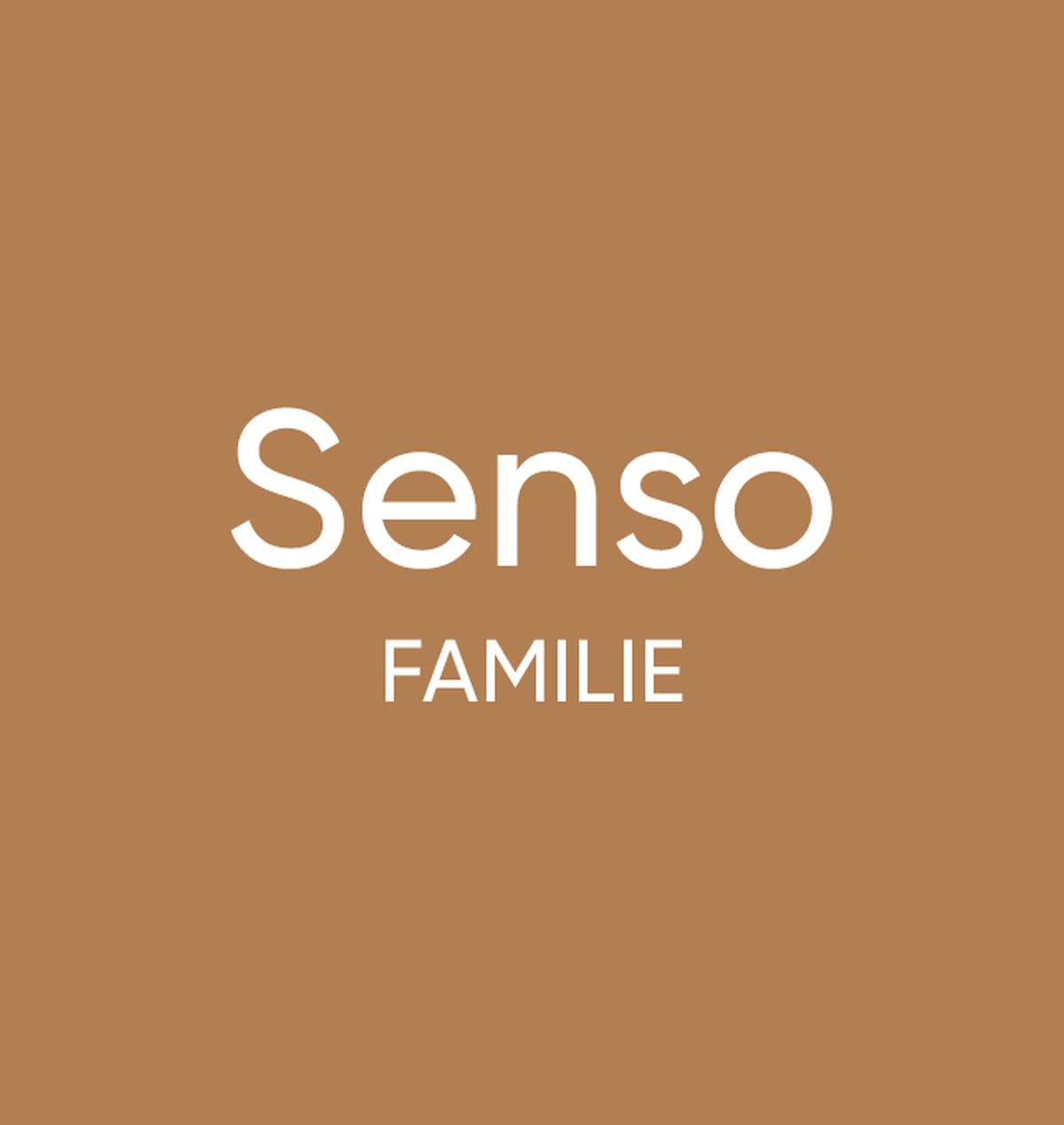 Bruine achtergrond met de witte tekst "Senso FAMILIE" in het midden.