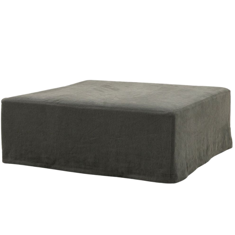 Formaz pouf by Collett & Victor, minimalist square pouf with dark grey linen cover and clean tailored edges.