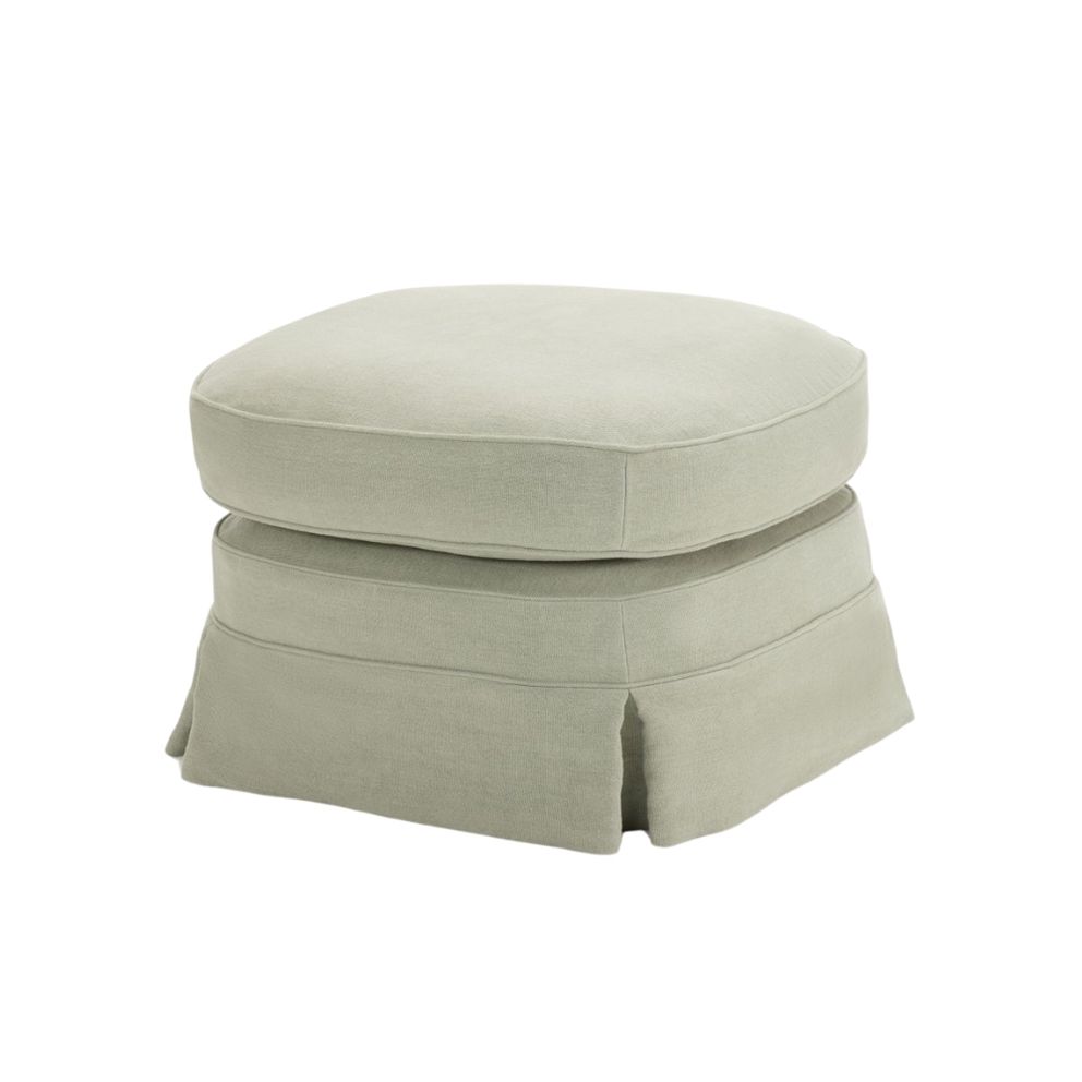 Clara Pouf – square upholstered pouf with layered cushion design in beige fabric by Collett & Victor