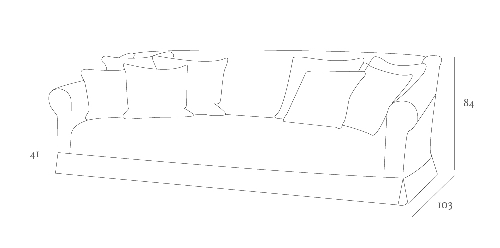 Line drawing of a sofa with five cushions. Dimensions are indicated: height 84, depth 103, and seat height 41.