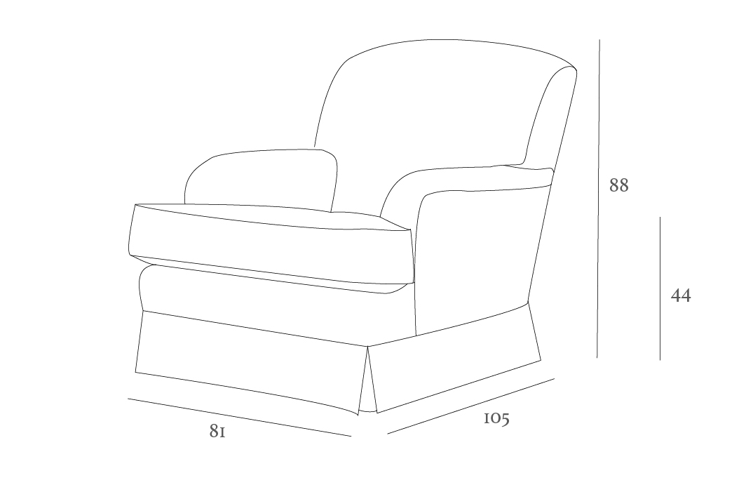 Line drawing of an armchair with dimensions: height 88 cm, seat height 44 cm, width 81 cm, and depth 105 cm.