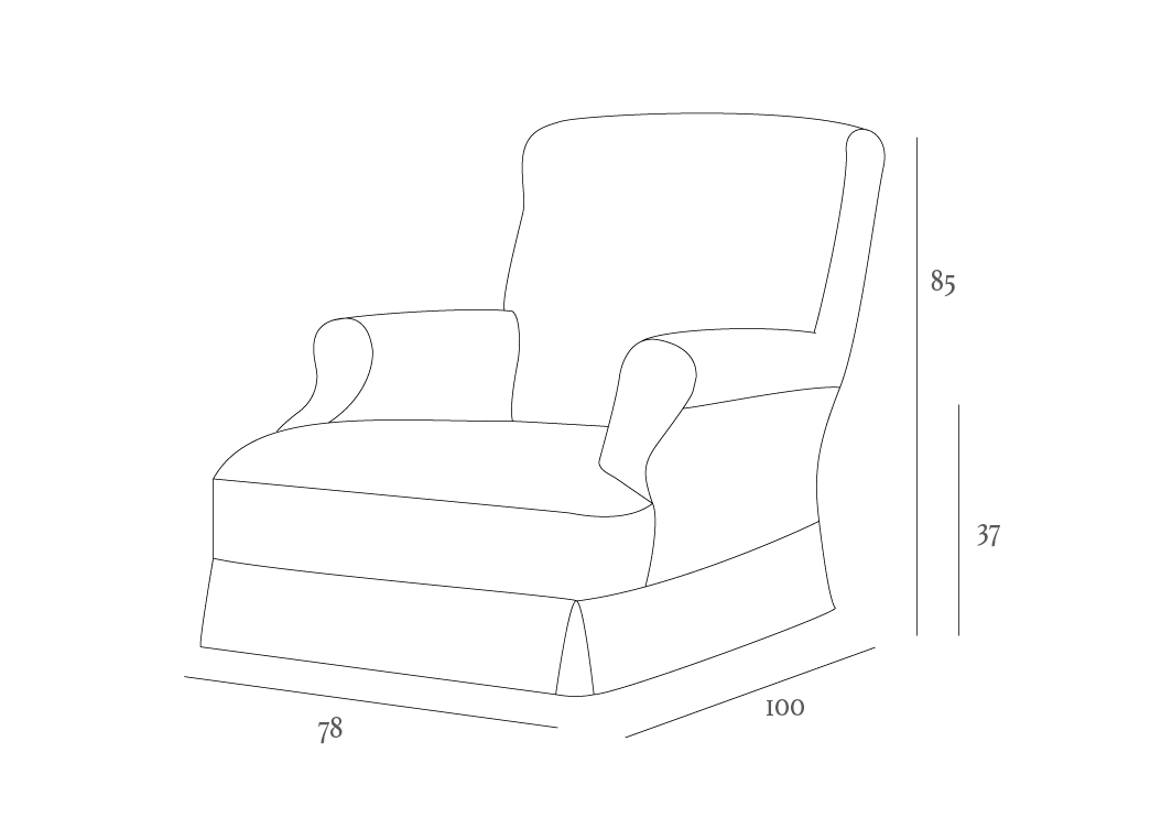 Line drawing of an armchair with dimensions: height 85 cm, seat height 37 cm, width 78 cm, and depth 100 cm.