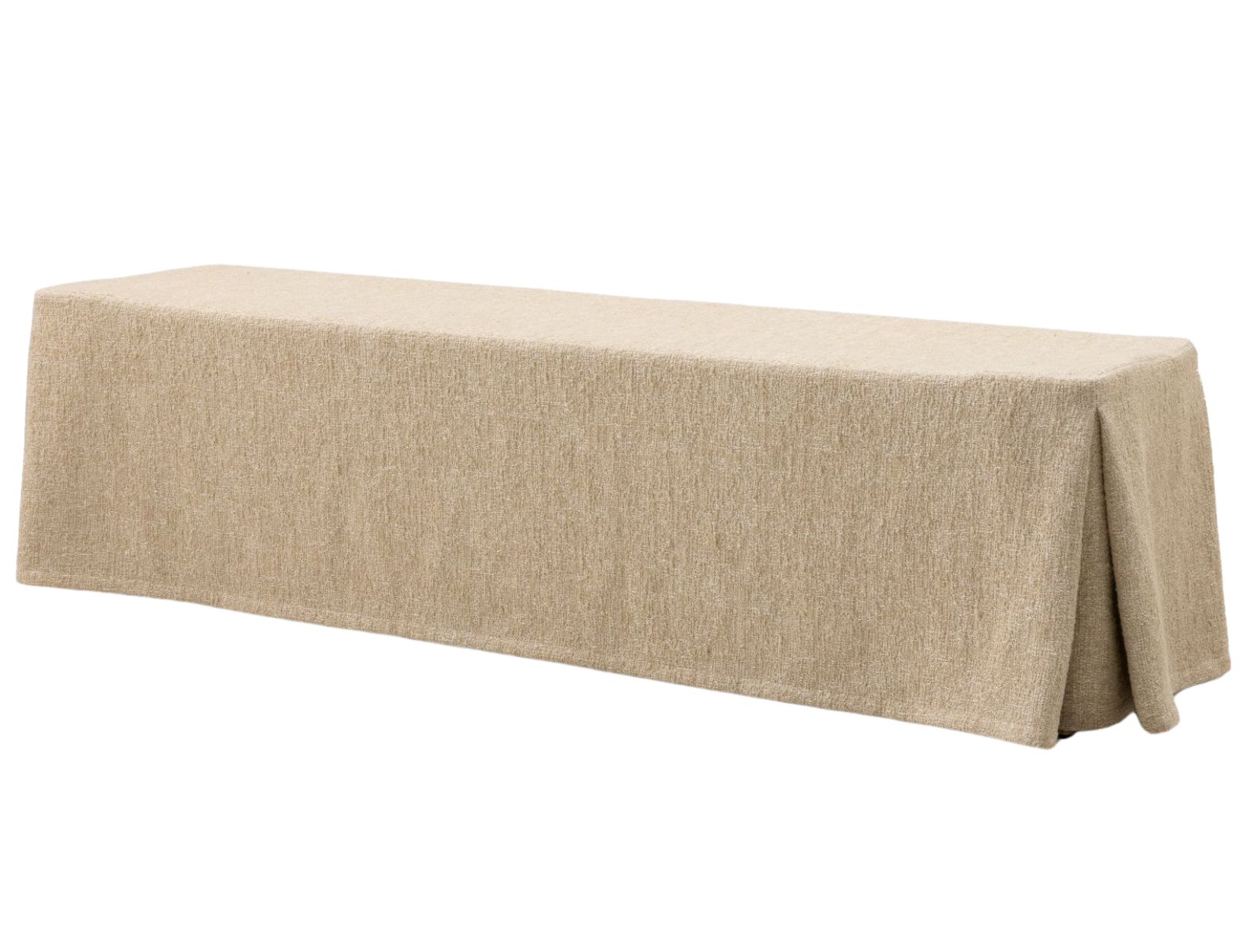 Collett & Victor Postal bench in natural beige fabric with tailored skirted cover.