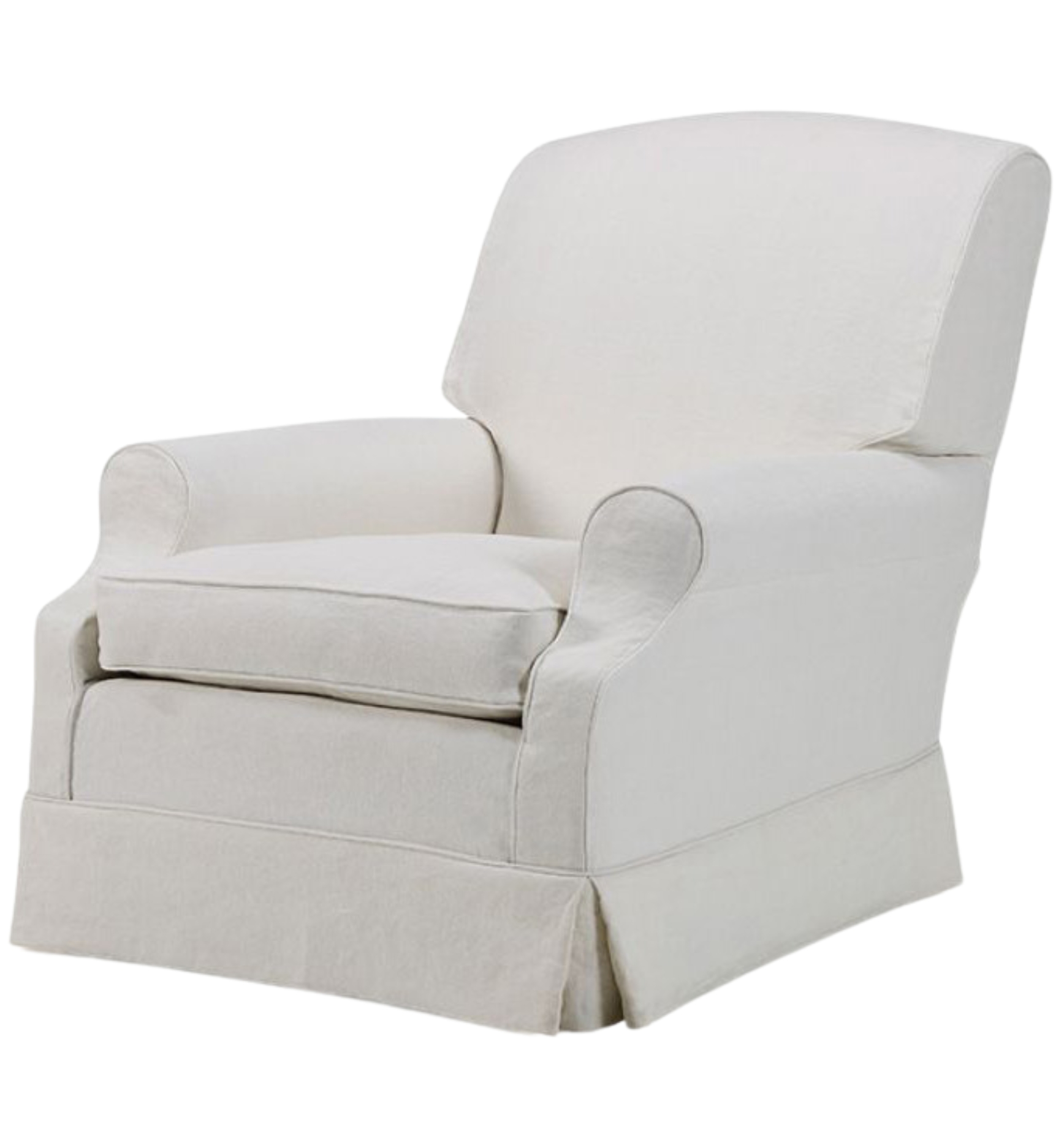 Joffre one-seater armchair in white fabric with classic skirted base - Collett & Victor furniture.
