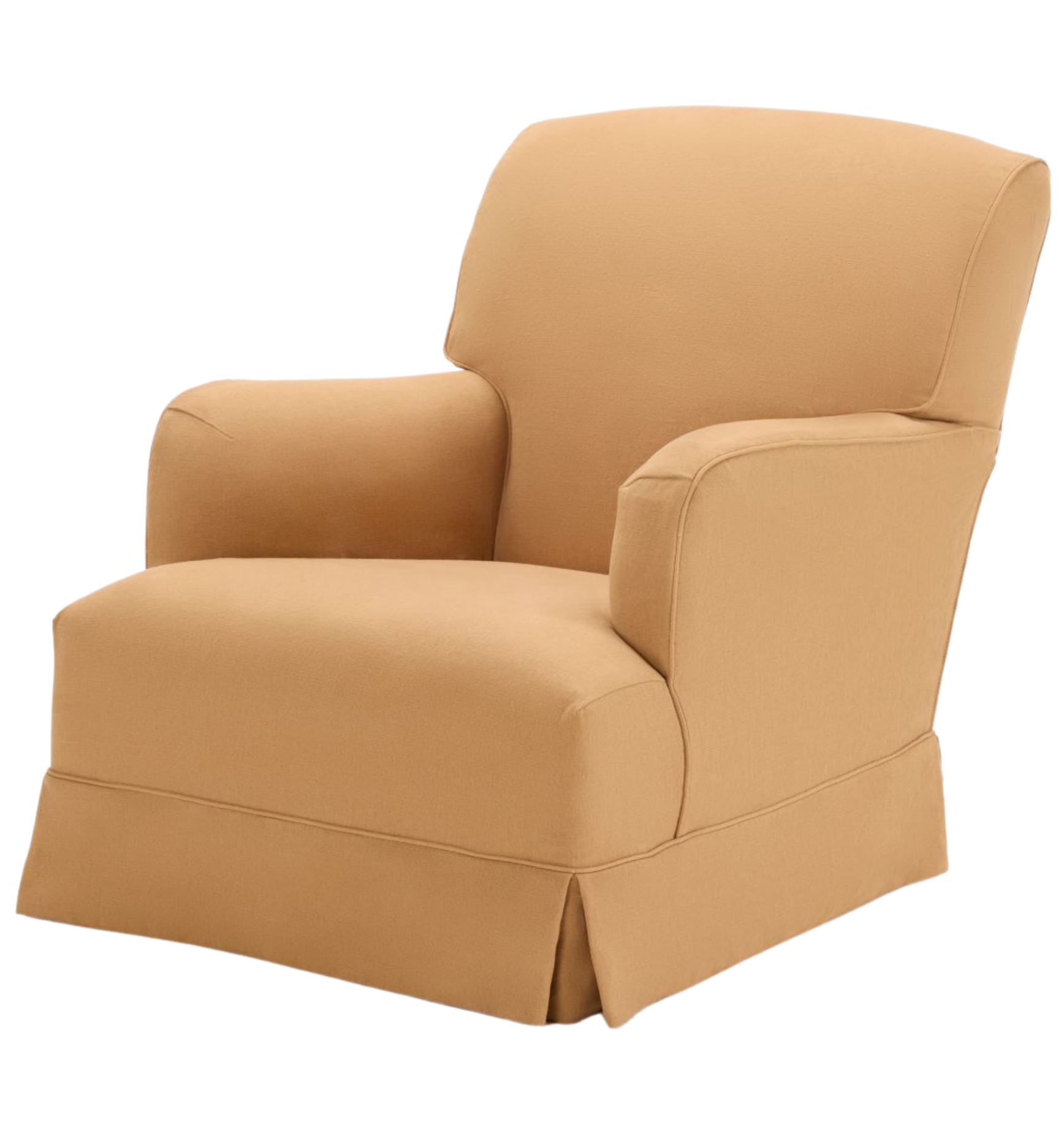 Hecto armchair with fixed seat in camel fabric – a timeless, tailored one-seater design.